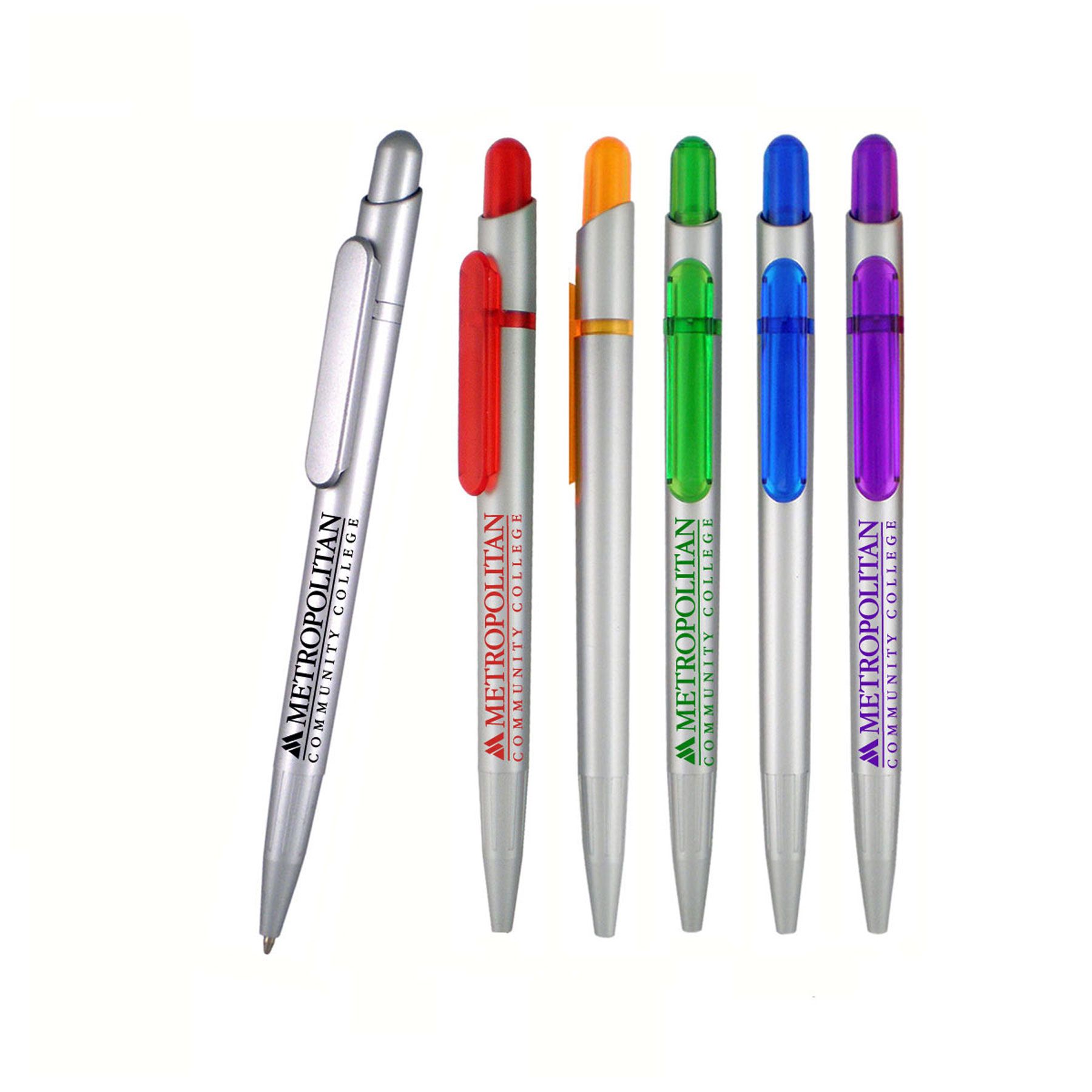 The Seattle C Silver Click Action Pen With Clip Multi-Color